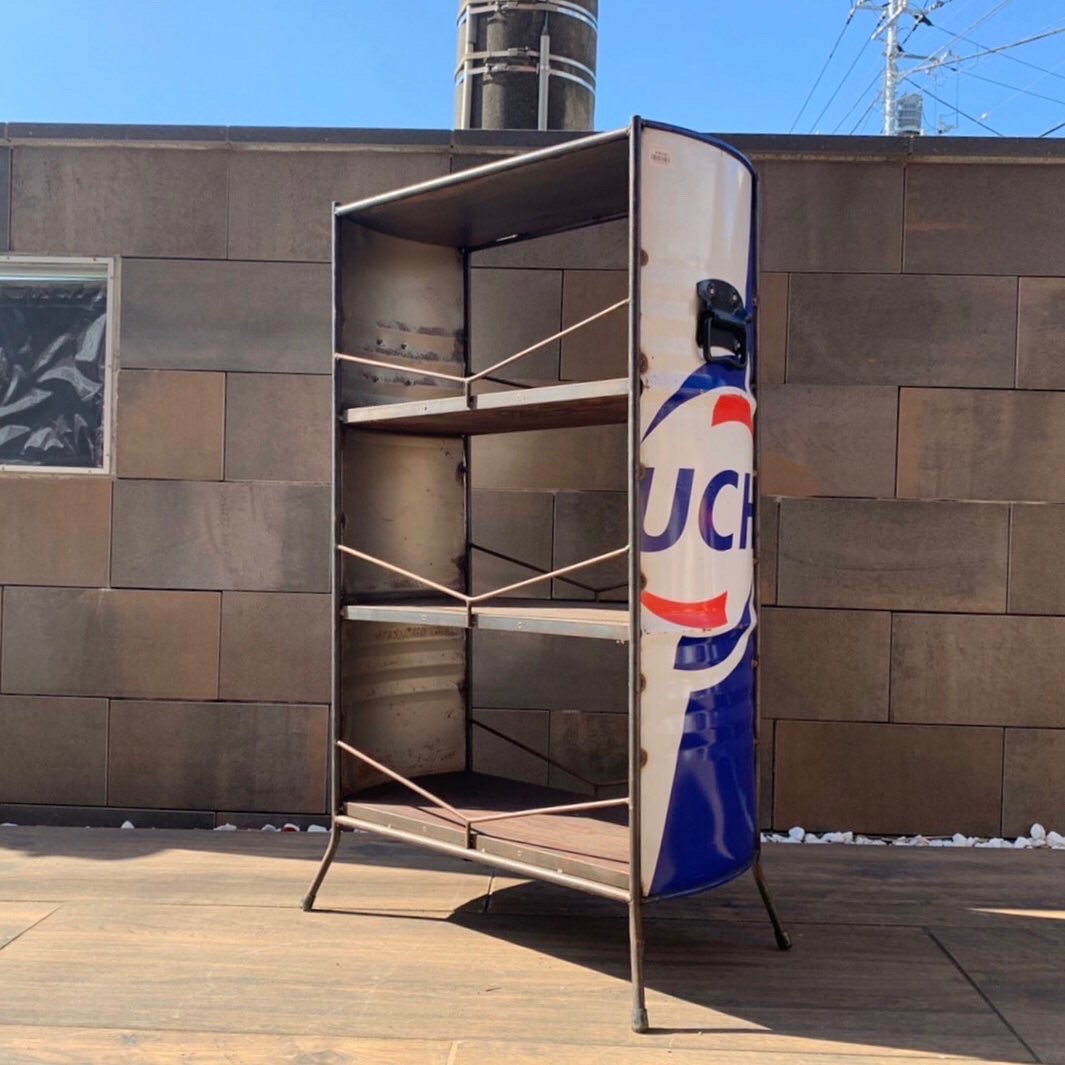 ドラム缶リメイク棚LED照明付き ドラム缶リメイクハーフラック(LEDライト付き)の通販 by H&M FACTORY